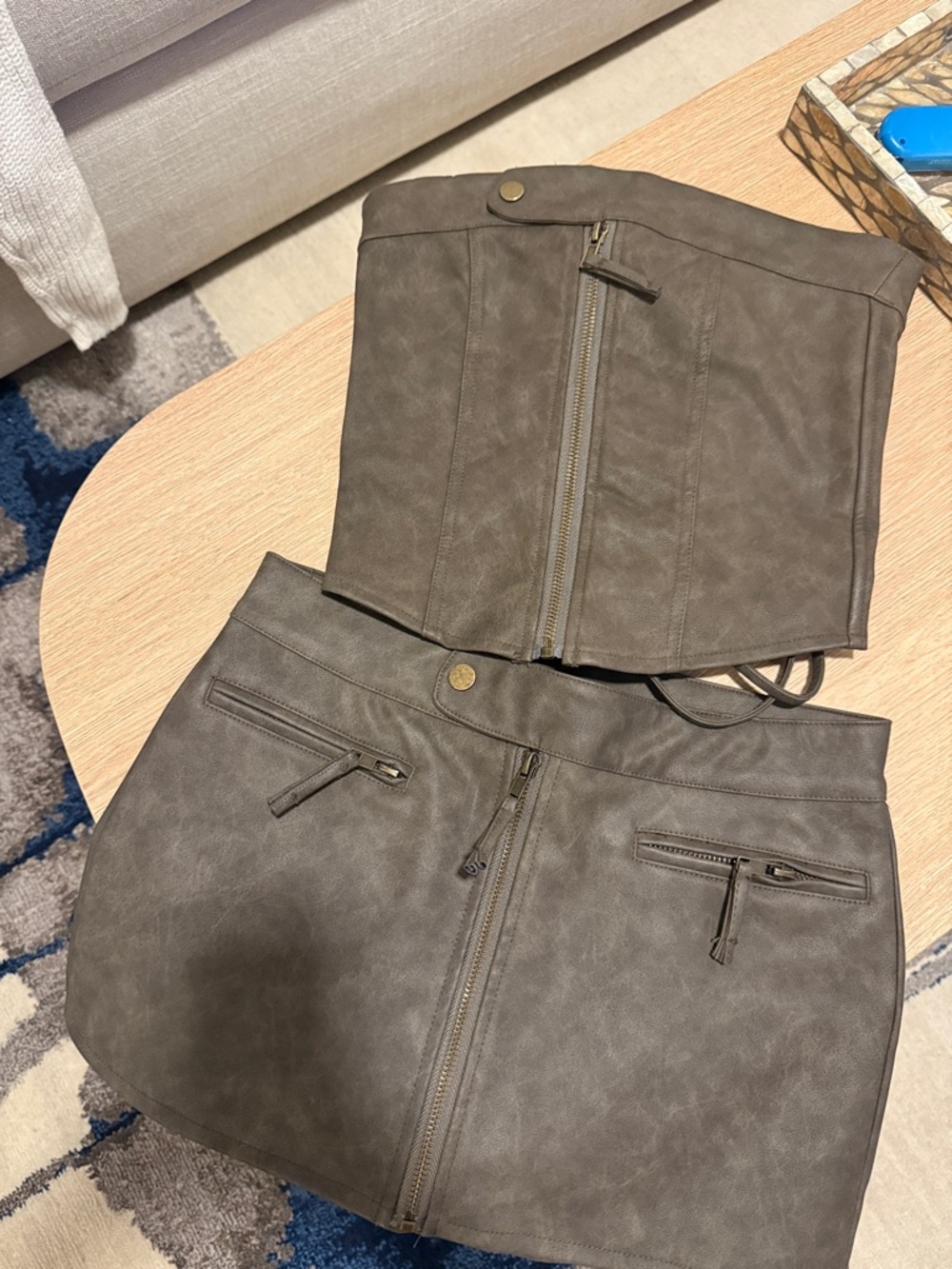 Edikted Faux Leather brown Mini Skirt with Matching Corset Top